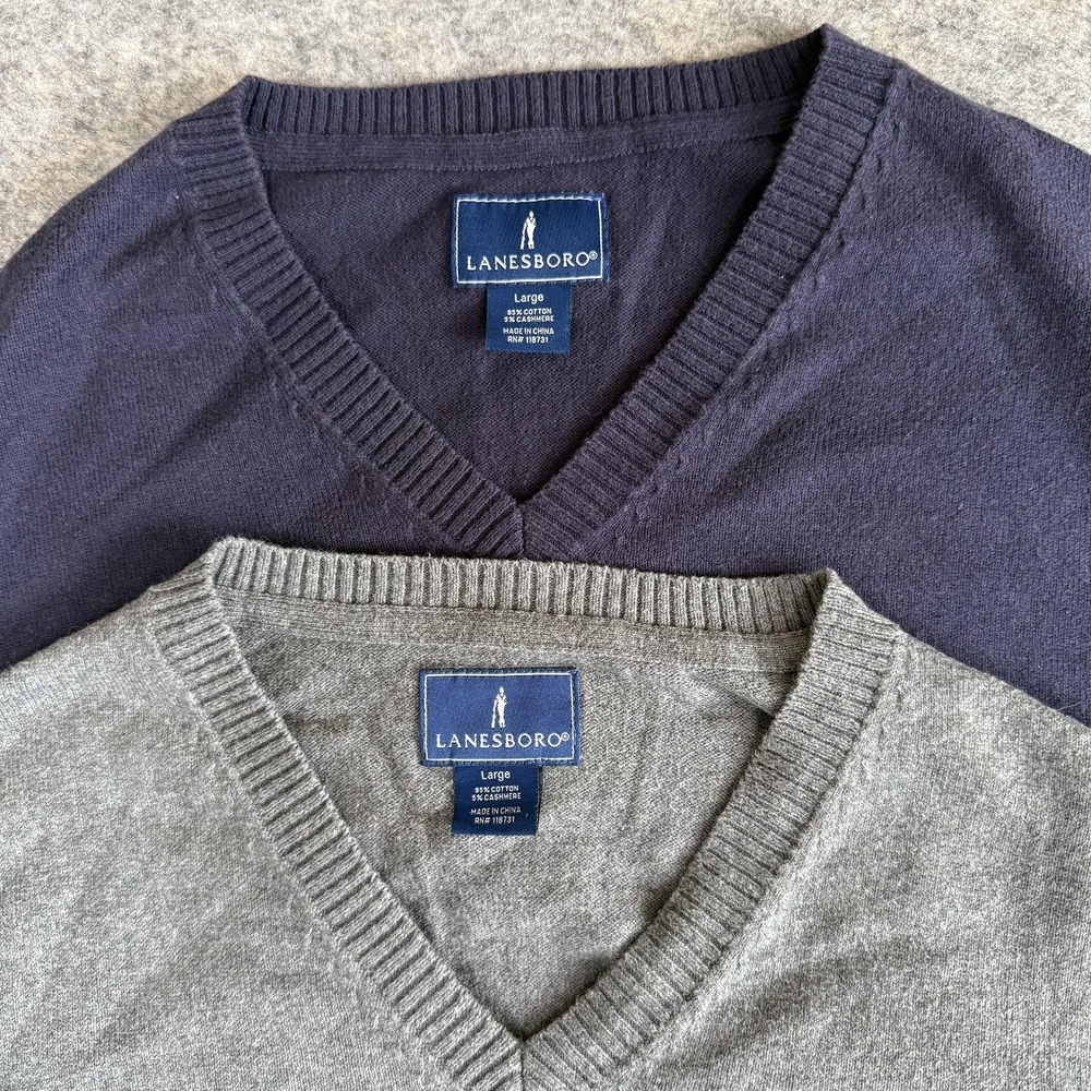Lanesboro Sweaters Mens Large Purple Gray‎ V Neck Cotton Cashmere Blend Lot 2